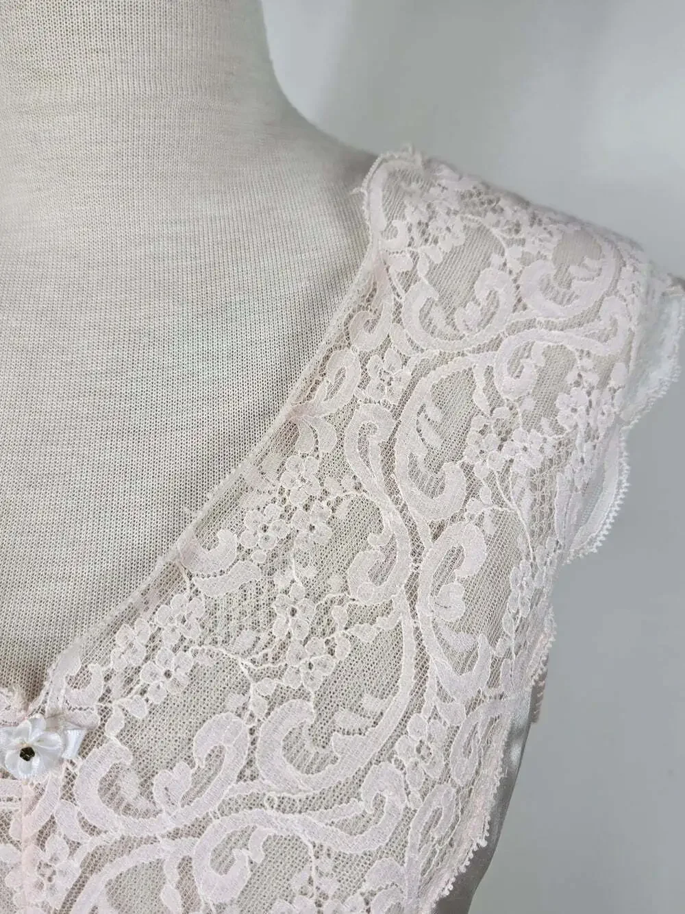 Vintage Pink Satin Nightgown Lace Midi Slip Dress Romantic Lingerie Small